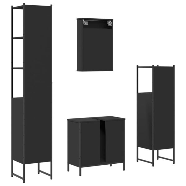 vidaXL 4 Piece Bathroom Furniture Set Black Engineered Wood - Image 8