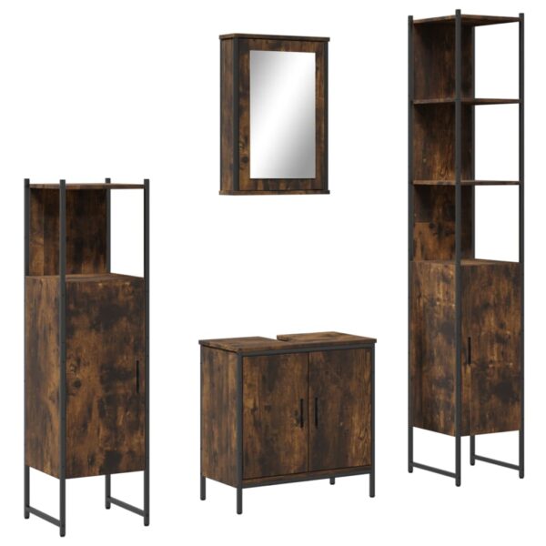 vidaXL 4 Piece Bathroom Furniture Set Smoked Oak Engineered Wood - Image 2