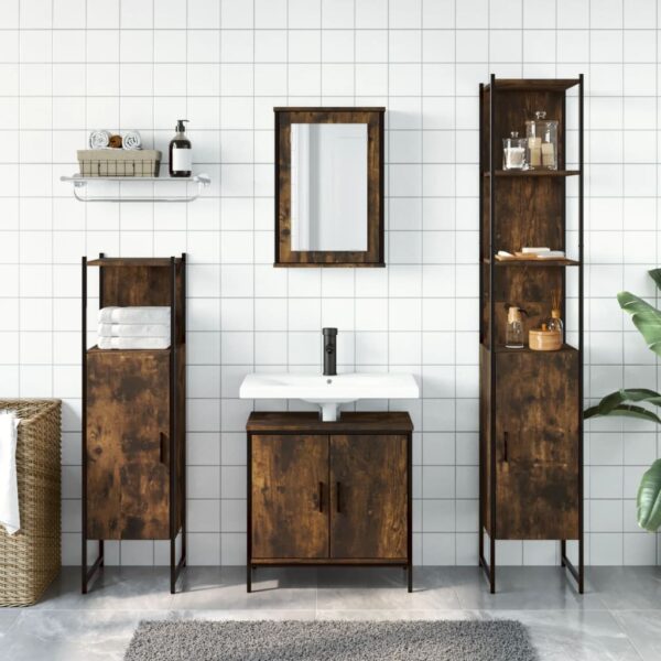 vidaXL 4 Piece Bathroom Furniture Set Smoked Oak Engineered Wood - Image 3