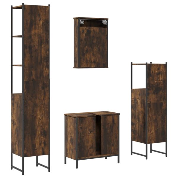 vidaXL 4 Piece Bathroom Furniture Set Smoked Oak Engineered Wood - Image 8