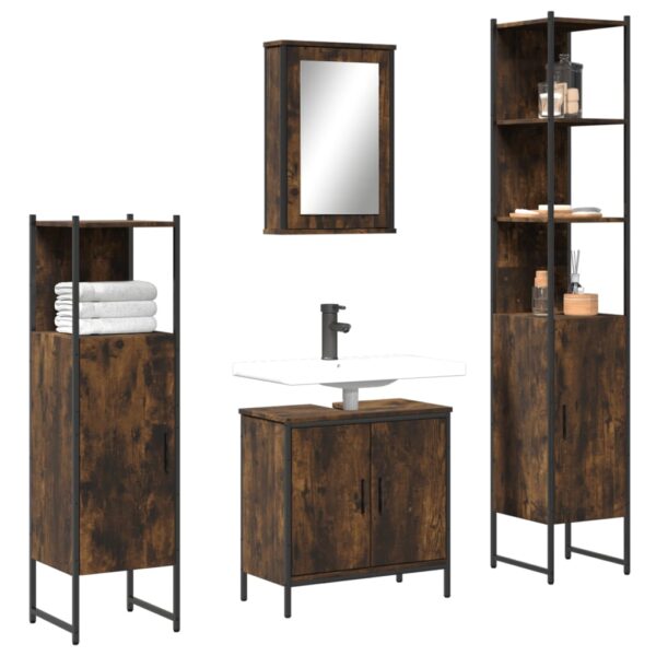 vidaXL 4 Piece Bathroom Furniture Set Smoked Oak Engineered Wood