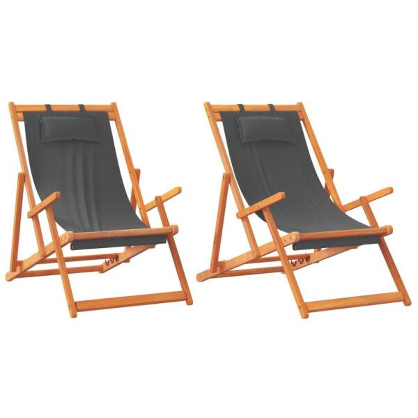 vidaXL Folding Beach Chairs 2 pcs Gray Fabric - Image 2