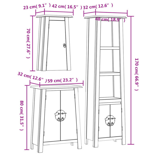 vidaXL 3 Piece Bathroom Furniture Set Solid Wood Pine - Image 9