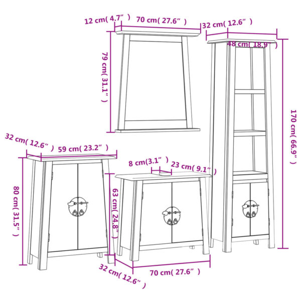 vidaXL 4 Piece Bathroom Furniture Set Solid Wood Pine - Image 9